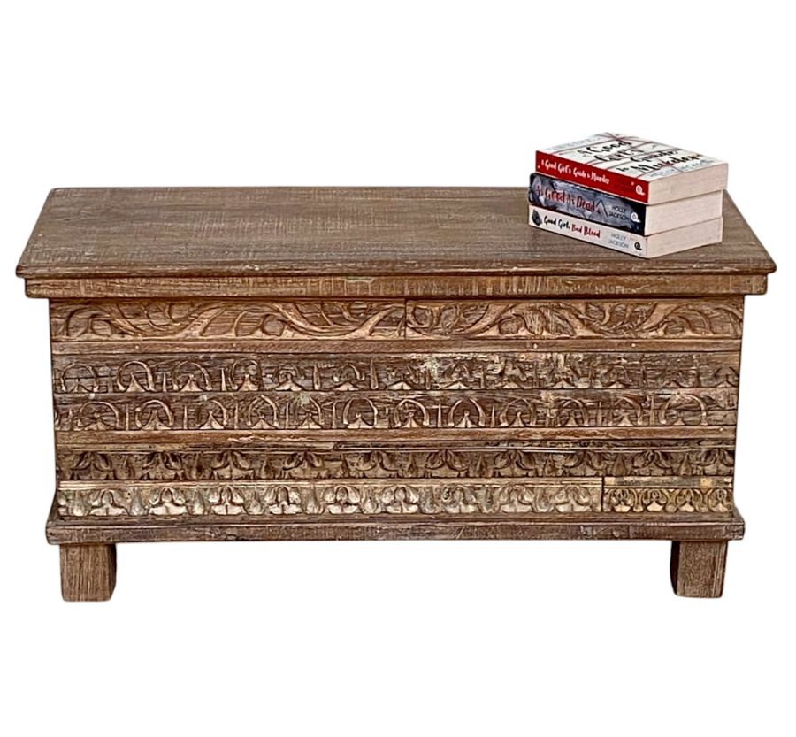 Vintage Teak Carved Trunk