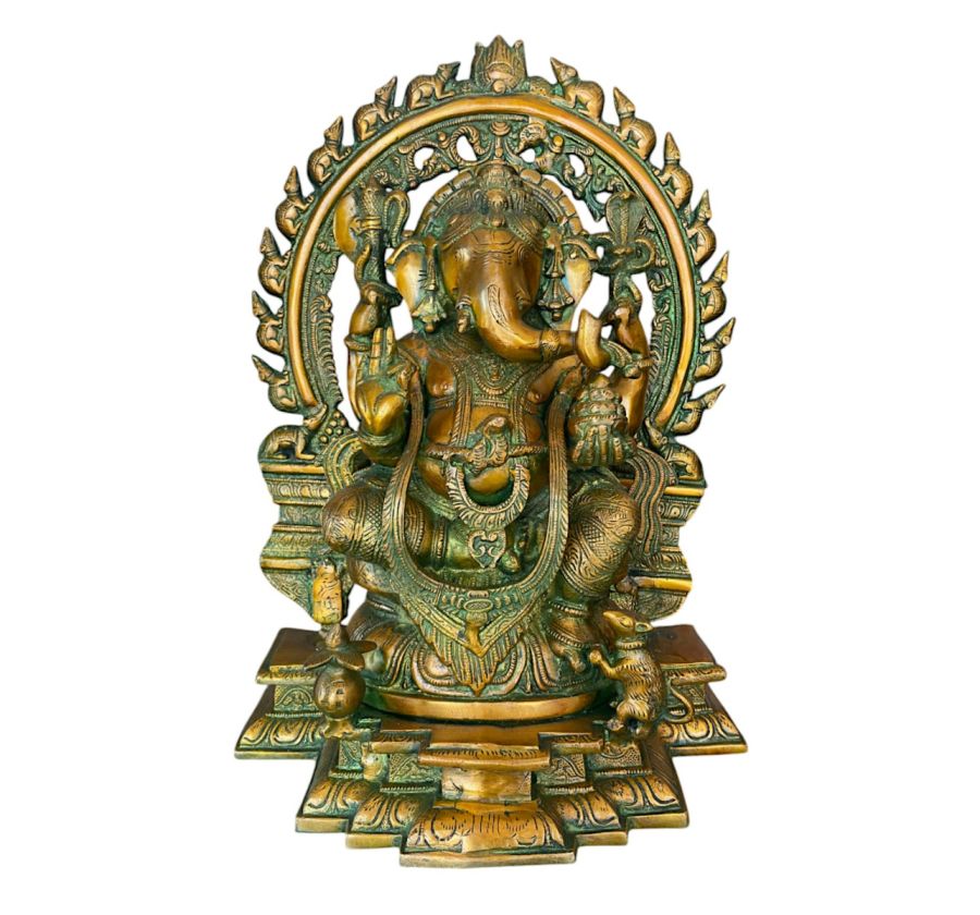 Brass Elephant Ganesh on Pedestal