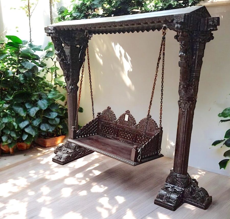 Carved Jhula Swing, Dark Finish