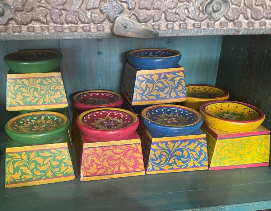 Painted Wooden Candle Stands