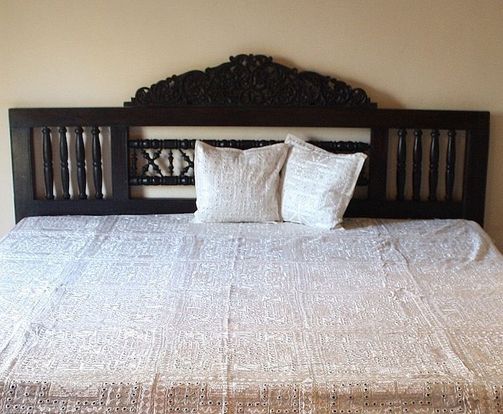 Indian Mirrorwork Bedspread, Cream