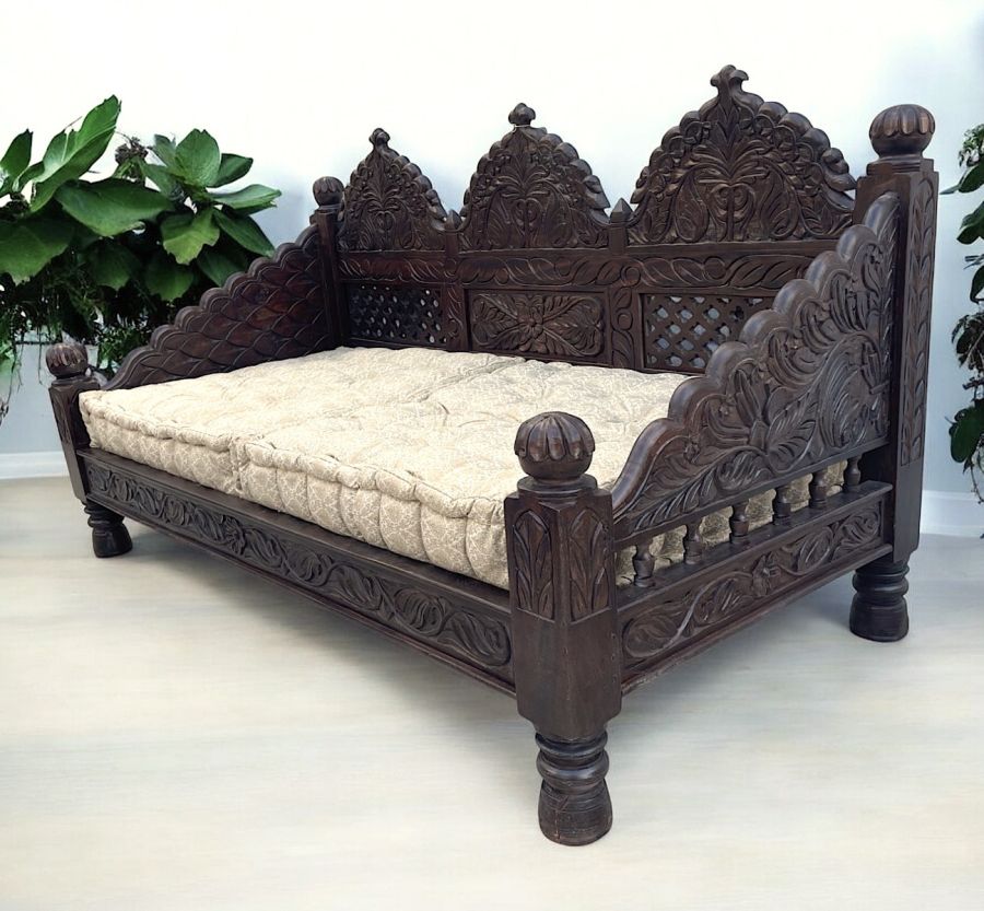 Carved Dark Jhula Arch Sofa, 64"