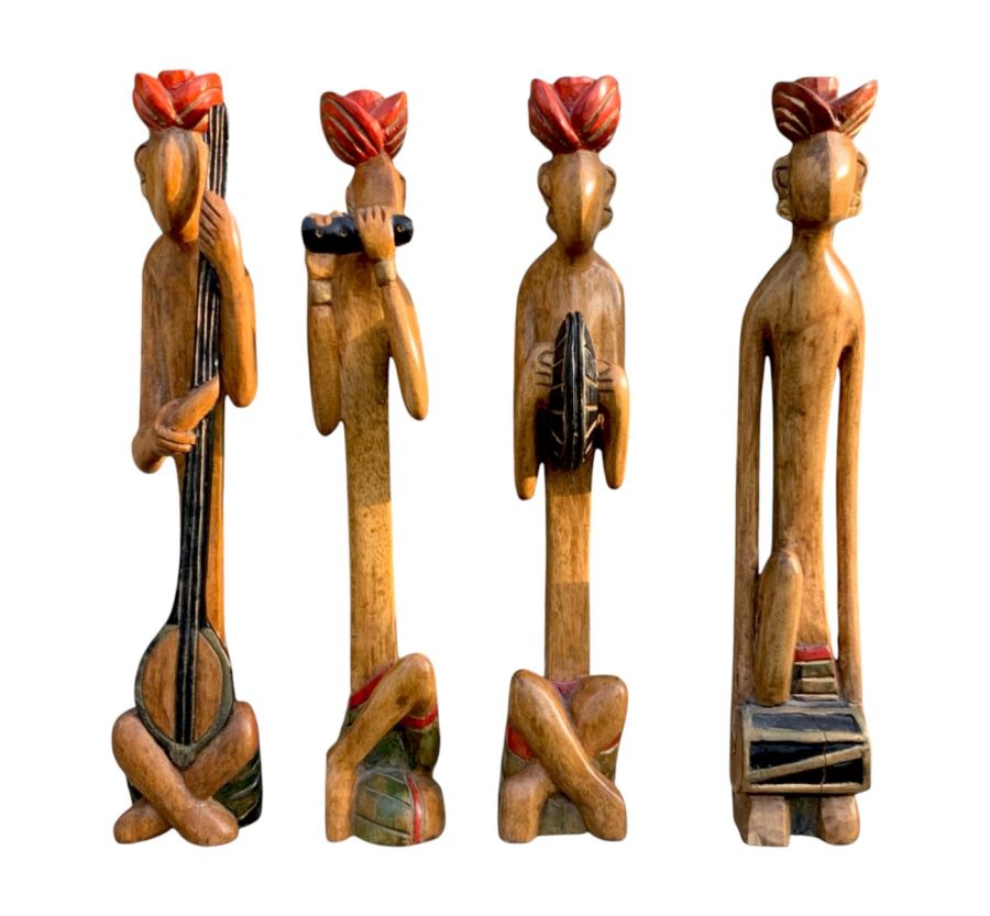 Teak Tribal Musical Statues, Set of 4