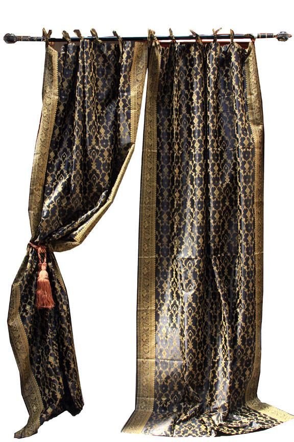 Kela Sari Curtain Panels, Black - Worldcraft Industries