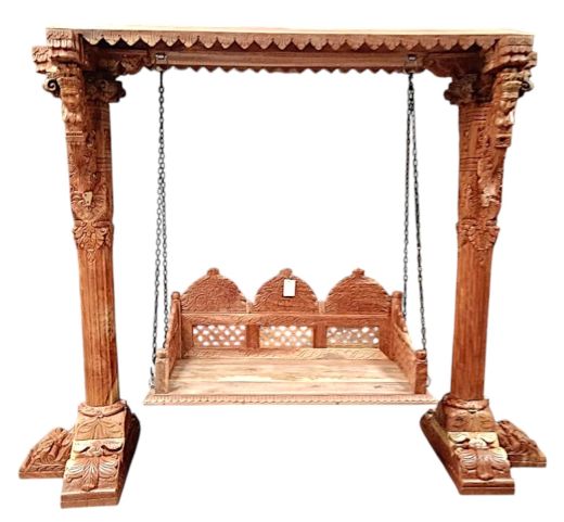 Traditional Carved Jhula Swing, Natural