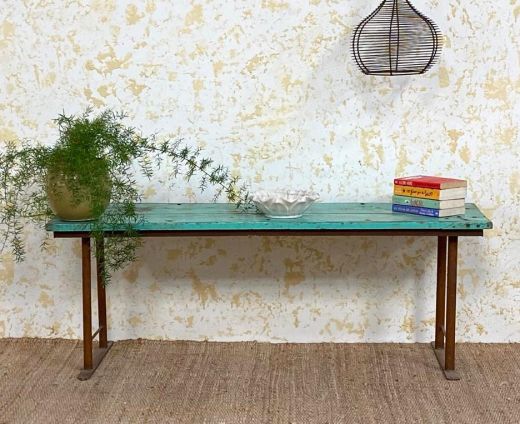 Vintage Teak Bench with Iron Base