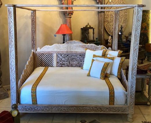 Lotus Canopy Day Bed, Cream Finish