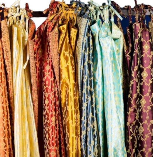 Embroidered Sari Curtain, Turquoise