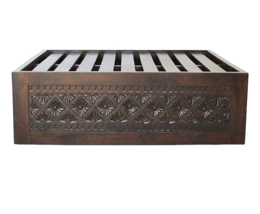 Diamond Carved Wooden Ottoman, Single