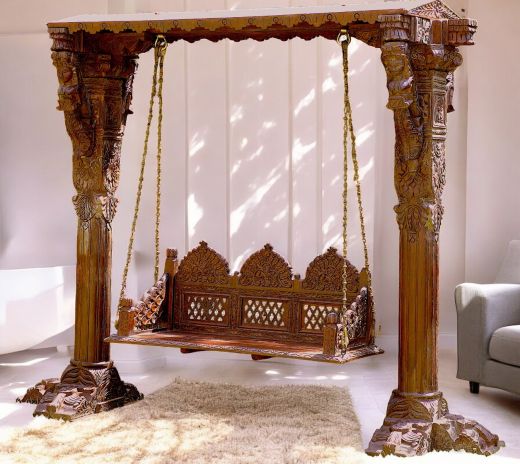 Traditional Carved Jhula Swing, Medium