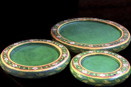 Hand Painted Candle Plates, Green