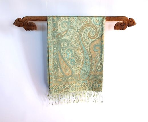 Silk Pashmina Shawl Wrap, Green Paisley