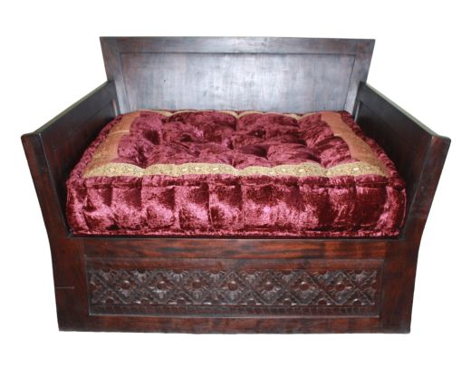 Embroidered Velvet Seat Cushion, Burgundy