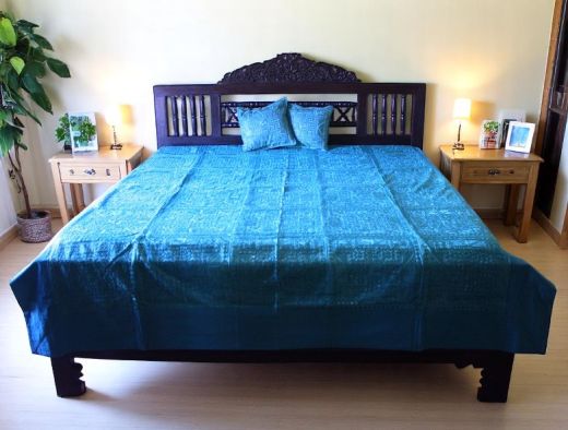 Indian Mirror work Bedspread, Blue
