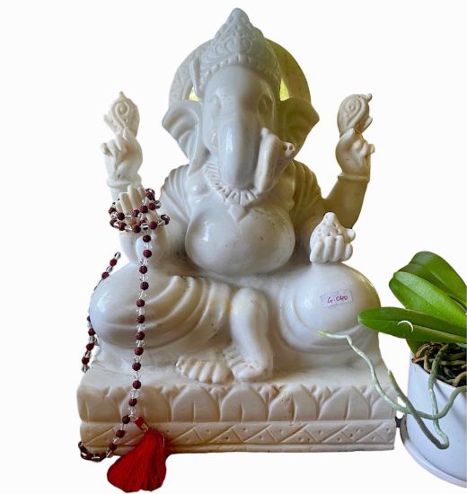 White Marble Elephant Ganesh, 15"