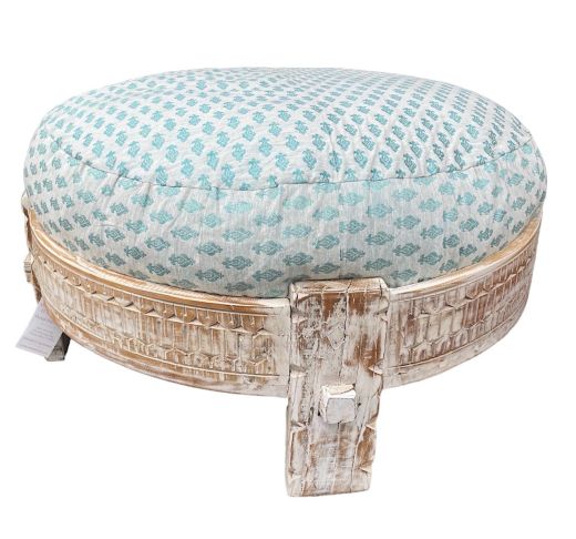 Carved Cream Ottoman with Cushion