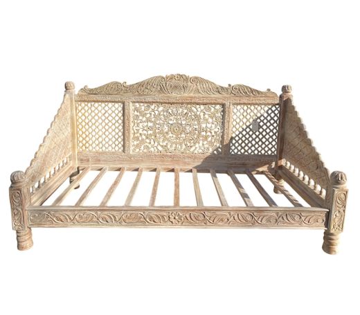 Carved Lotus Day Bed. Cream Finish
