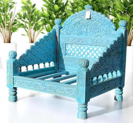 Carved Jhula Seat, Blue Antique Finish