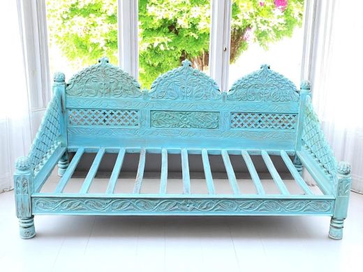 Carved Jhula Day Bed, Blue Finish