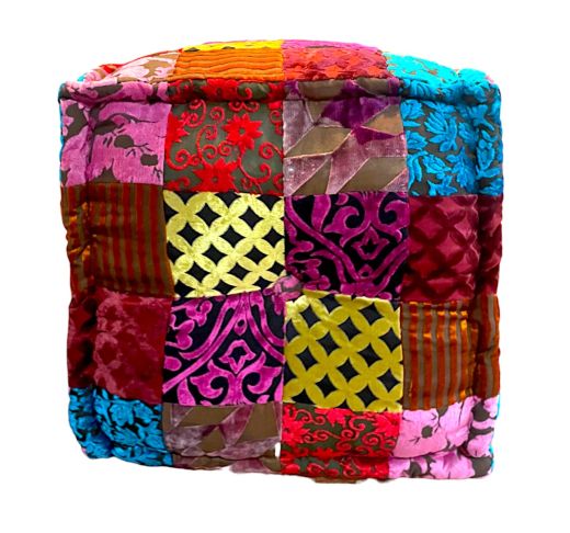 Colorful Patchwork Poof Cushion, 14"