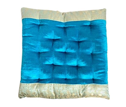 Velvet Embroidered Blue Cushion, 16"