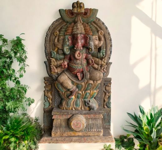 Painted Elephant Ganesh Statue, Vintage