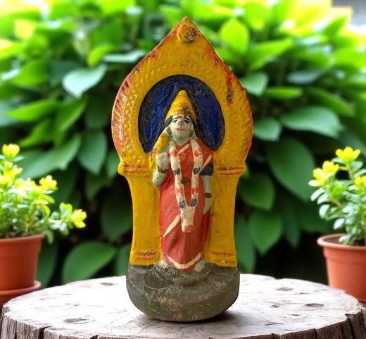 Clay Deity Statue with Gold Halo, Vintage