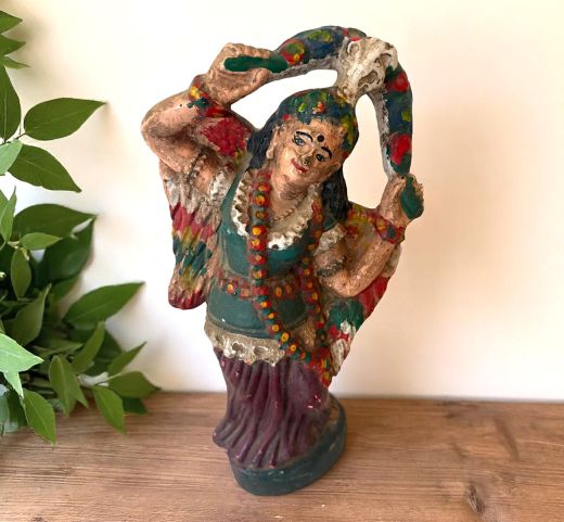 Clay Deity Statue with Angel Wings, Vintage