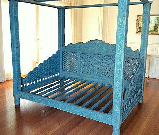 Lotus Canopy Day Bed, Blue Finish, Full Size