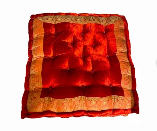 Embroidered Velvet Seat Cushion, Red